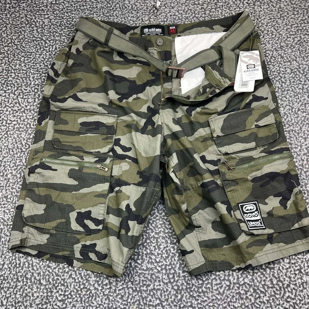 Ecko Unltd Cargo Shorts Men 44 Camo Green Ripstop Belted Hip Hop Cotton New